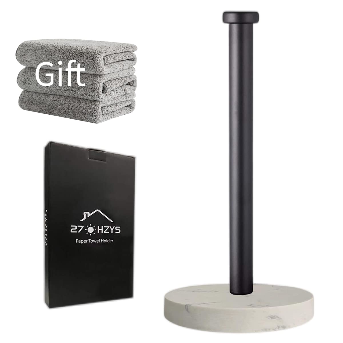 Paper Towel Holder Countertop, Standing Paper Towel Roll Holder For Kitchen Bathroom, With Weighted Marble Base For One-Handed O