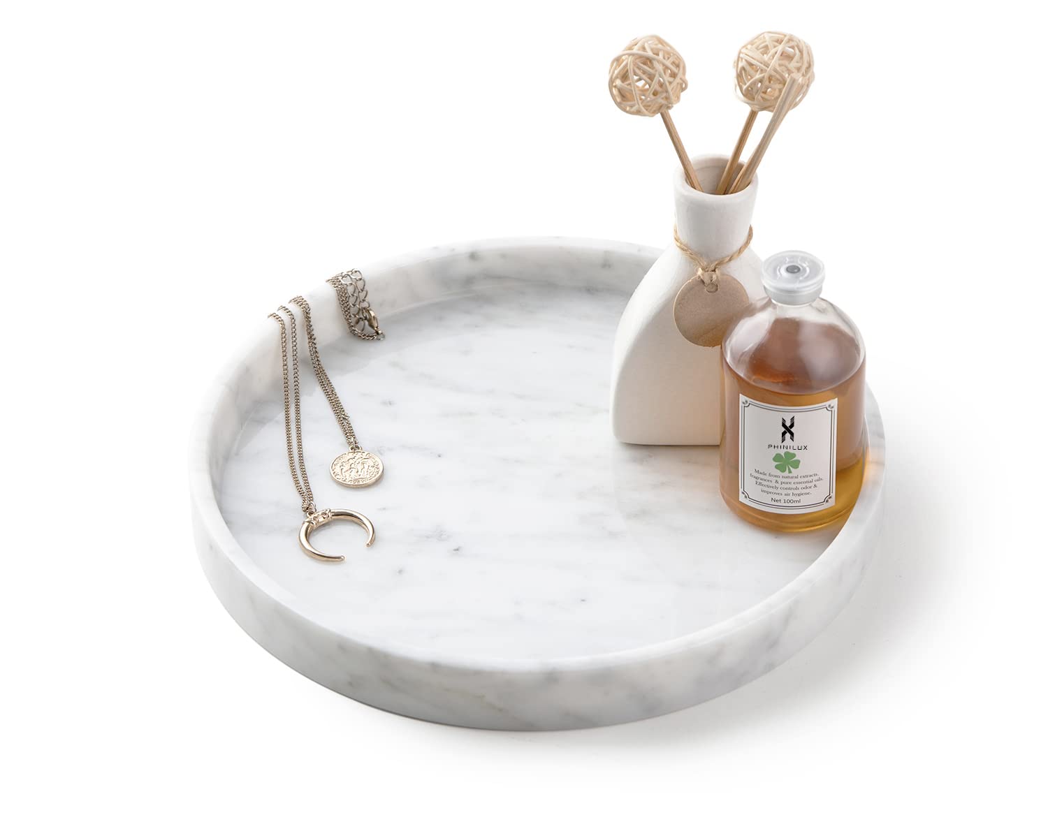 Phinilux 9.8 Marble Round Vanity Tray, Decorative & Serving Trays For Bathroom, Kitchen, Night Stand, Dresser, Table Accents D