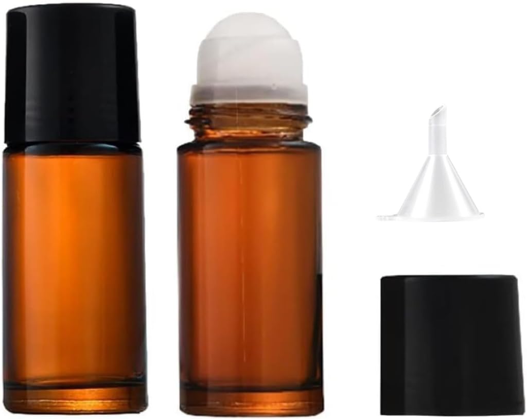 LNYMZD 2Pcs Brown 50ml Glass Essential Oil Roller Bottles Refillable Roll on Bottles Empty Deodorant Bottle Containers Rollerbal
