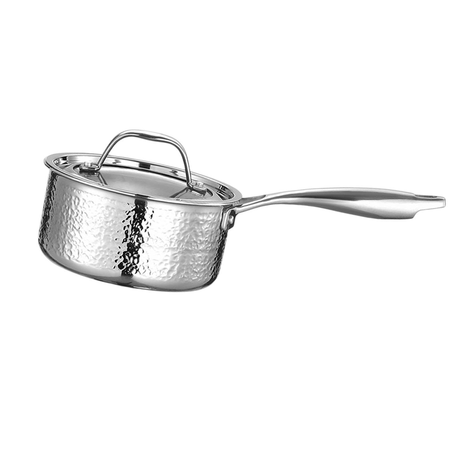 Atorse Saucepan With Lid With Long Handle Round For Indoor Outdoor Hotel Restaurant Silvery