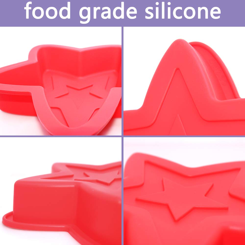 Dakuan 2 Packs Star Shaped Baking Mold, Silicone Cake Mold Baking Pan For Diy Cake Decorating Tools- Red, Blue