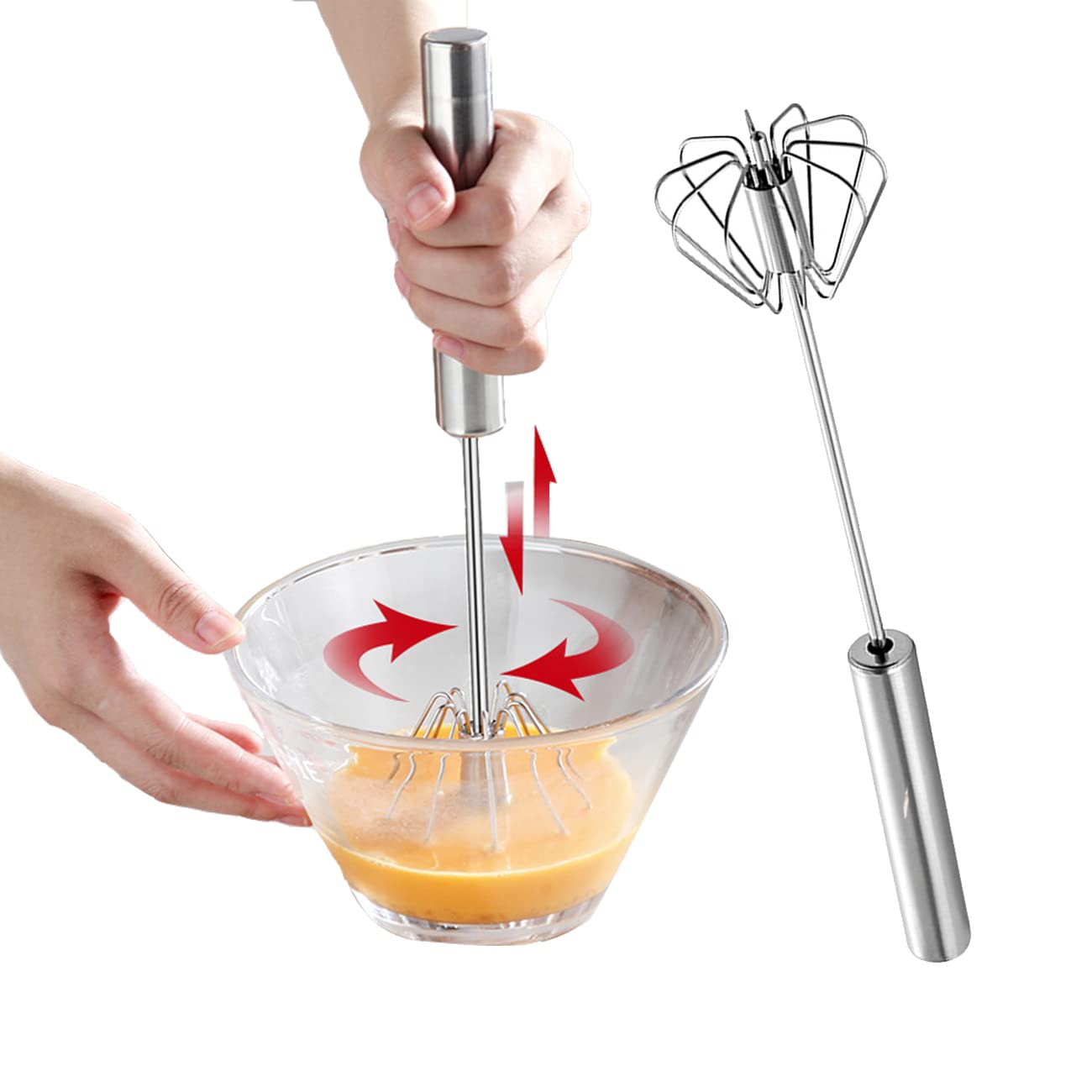 12 Inch Stainless Steel Semi-Automatic Whisk Handhold Push-Type Egg Beater For Home Kitchen Stainless Steel Eggbeater