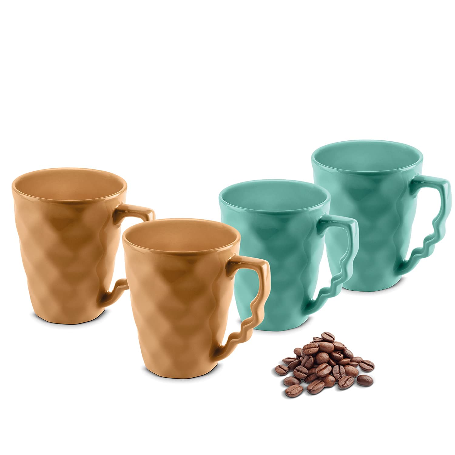 URBAN CHEF PRISM Ceramic Handcrafted Shine MUSTURD & SEA GREEN - Microwave Safe Coffee / Milk Mug with Handle Ideal Best For Sel