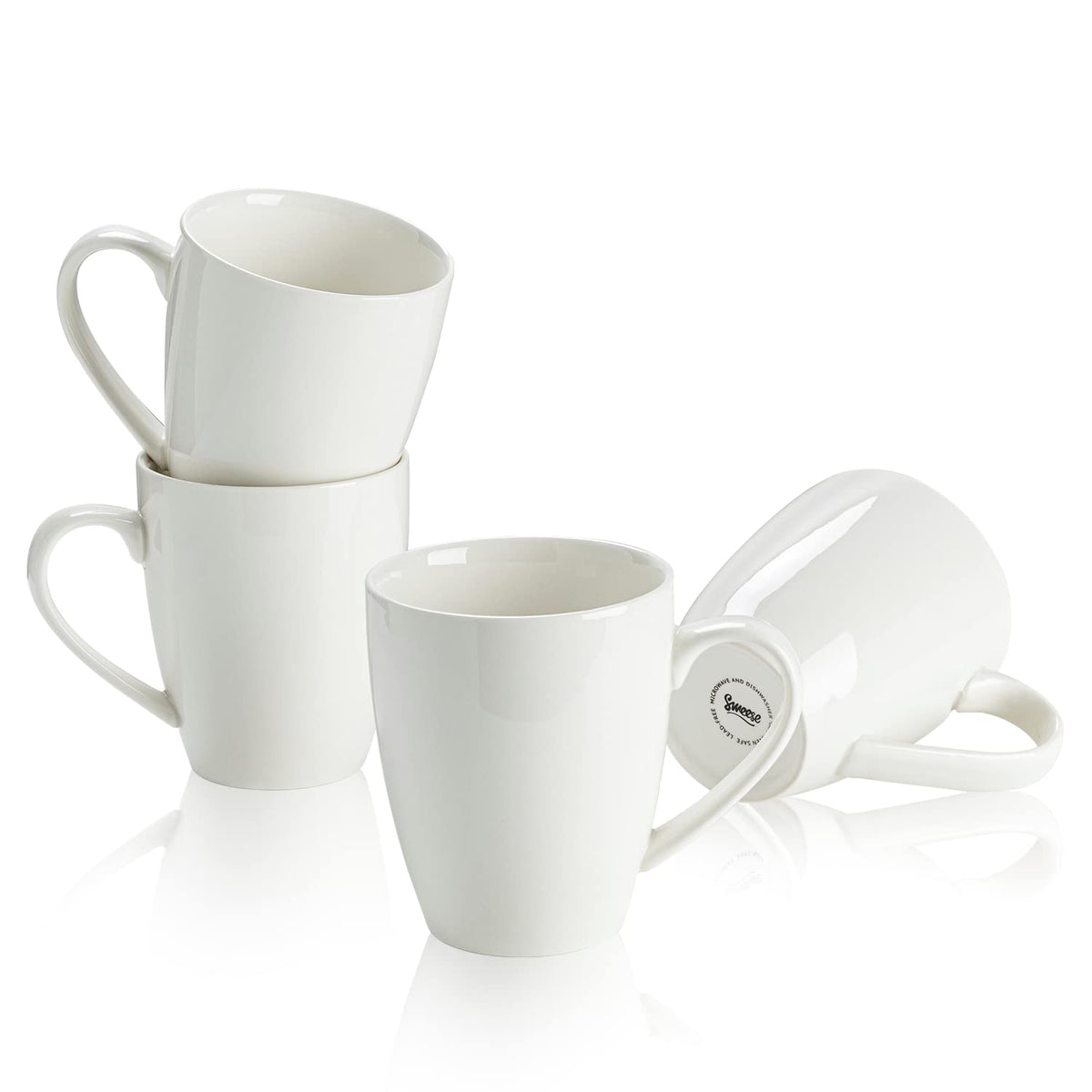 Sweese Porcelain Coffee Mugs - 16 Ounce (Top To The Rim) For Coffee, Latte, Tea, Cocoa, Set Of 4, White