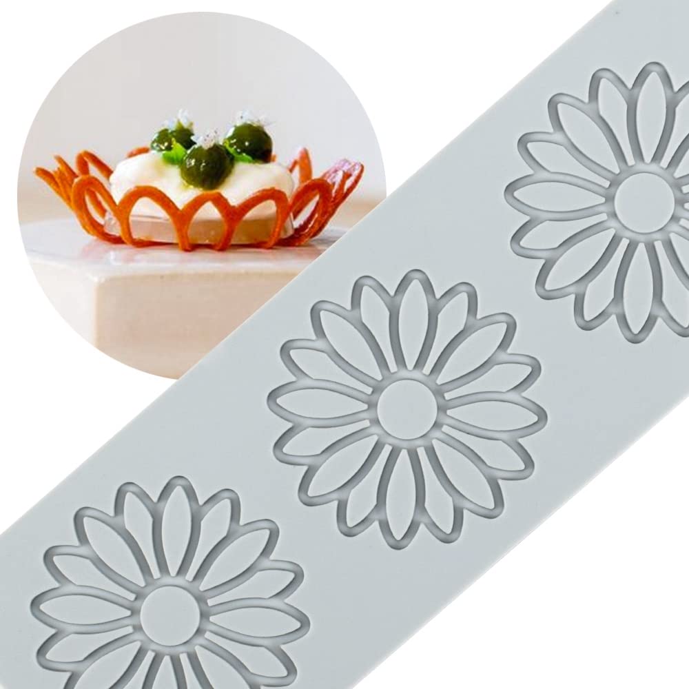 Tuke 3D Leaves Silicone Molds Flower Cake Fondant Mat Bee Leaf Pastry Moulds Rose Impression Chocolate Hollow Lace Mold (Sunflow
