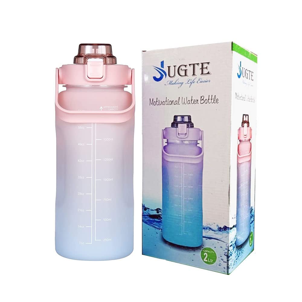 JUGTE Motivational Water Bottle 2 L Sipper Bottle For Adults GYM Gallon Bottle With Measurement Leakproof Durable Reusable Plast
