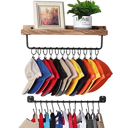 Hydermus Hat Organizer For Baseball Caps Wall Mount With Shelf Hat Hanger Metal Hat Holder Rack For Closet Wall Storage Organiza