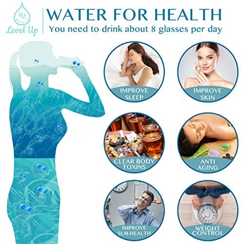 Level Up Way - Hydrogen Water Bottle Generator - New Technology Glass Water Ionizer - Spe Ionic Membrane - High Borosilicate Gla