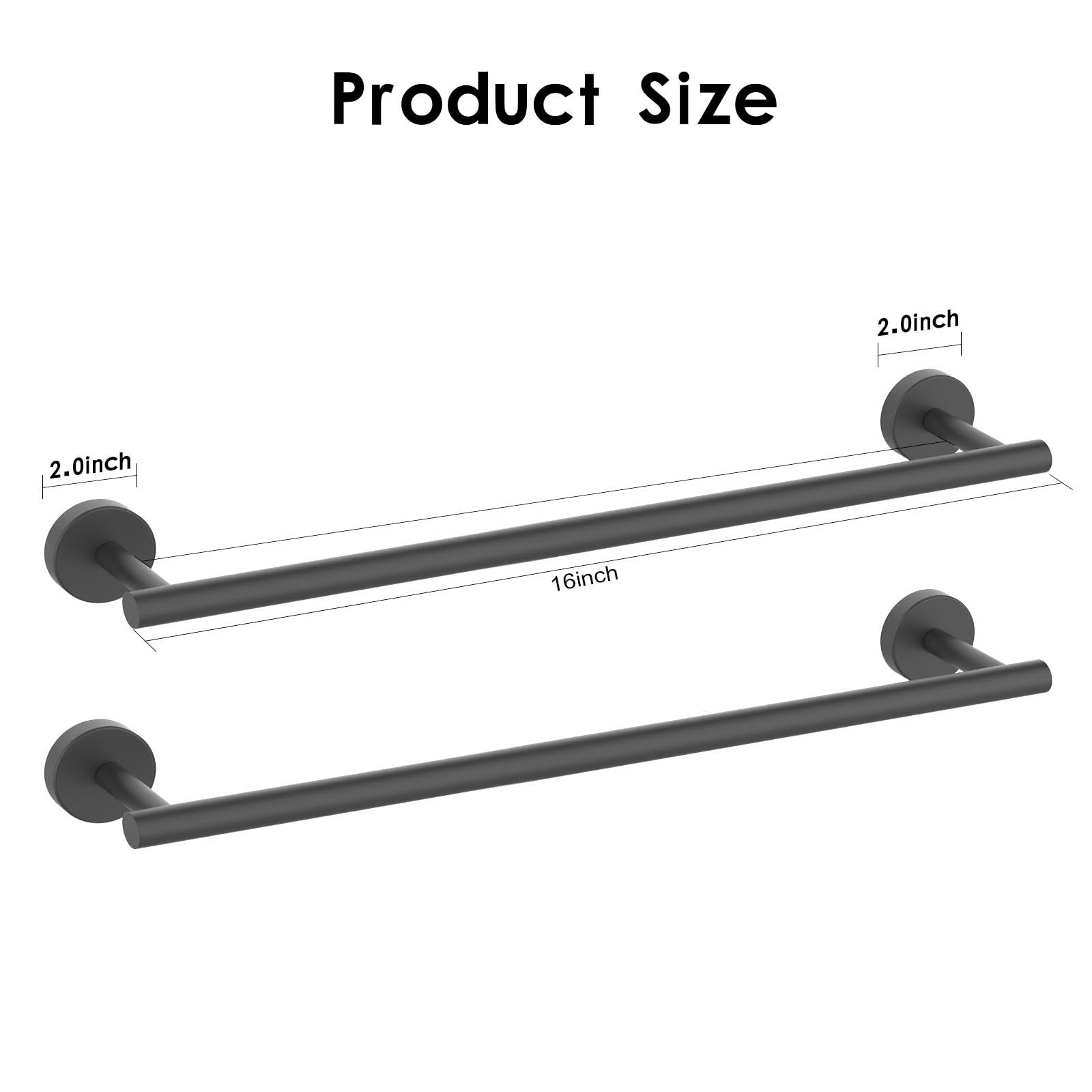 Newfun 16 Inch Matte Black Bathroom Towel Bar,2Pcs Towel Racks For Bathroom Rod Classic Sus304 Stainless Steel Bathroom Towel Ho