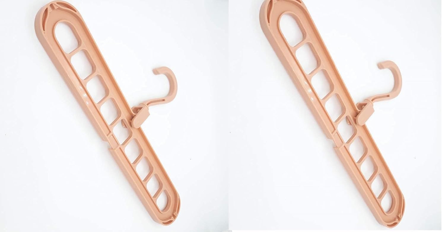 Ateto 2 Pcs Magic Space Saver Folding Hangers | 9Hole MultiLayer Wardrobe Organizer | AntiSkid Plastic Clothes Hanger With 36