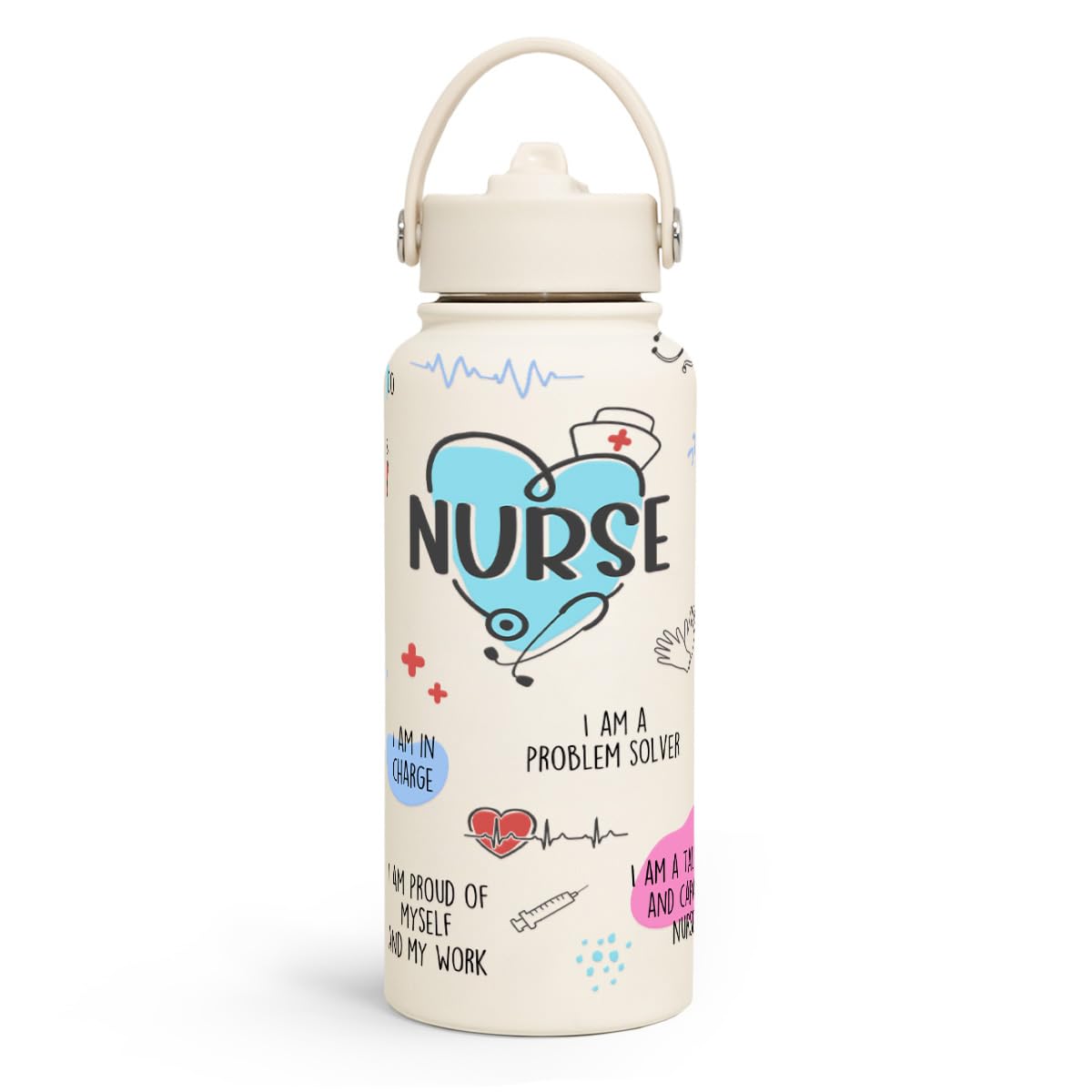 Nurse Water Bottle 32oz Stainless Steel Insulated with Lid, Nurse Gifts for Female Nurses, Medical Staff Inspiration Gifts for N