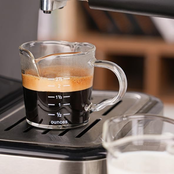 BCnmviku Espresso Shot Glass 3-Ounce Triple Pitcher Barista Double Spouts With Pouring Handle (2 Pack)