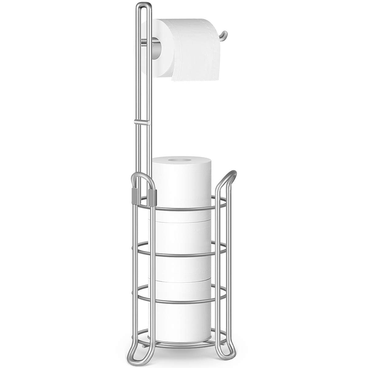 Tomcare Toilet Paper Holder Toilet Paper Stand Free-Standing Toilet Tissue Paper Roll Bathroom Storage Shelf And Dispenser For 3