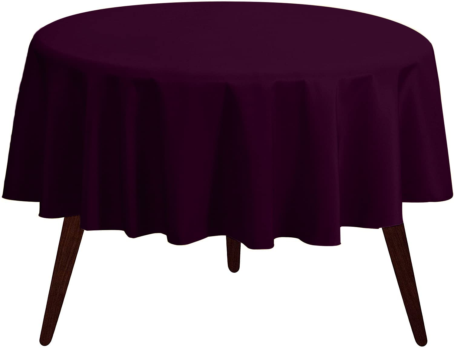Pomp Eggplant 70 Inch Round Premium Polyester Tablecloth  Wrinkle + Stain Resistant Easy Care Fabric  Fits Round Table