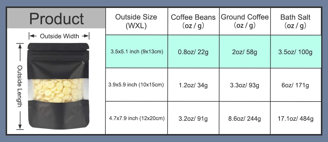 Mitob 100 Pieces Mylar Bags With Window Zipper Lock Stand Up Aluminum Foil Bag For Zip Food Storage Lock Packaging Bag Reusable