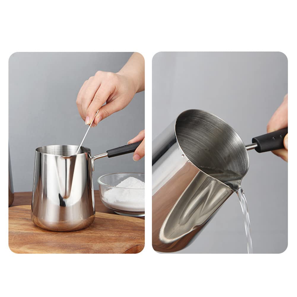 Elvaesther Milk Warmer Pot, Stainless Steel Butter Warmer With Pouring Spout, Milk Pan With Scale Chocolate Melting Pot Milk Fro