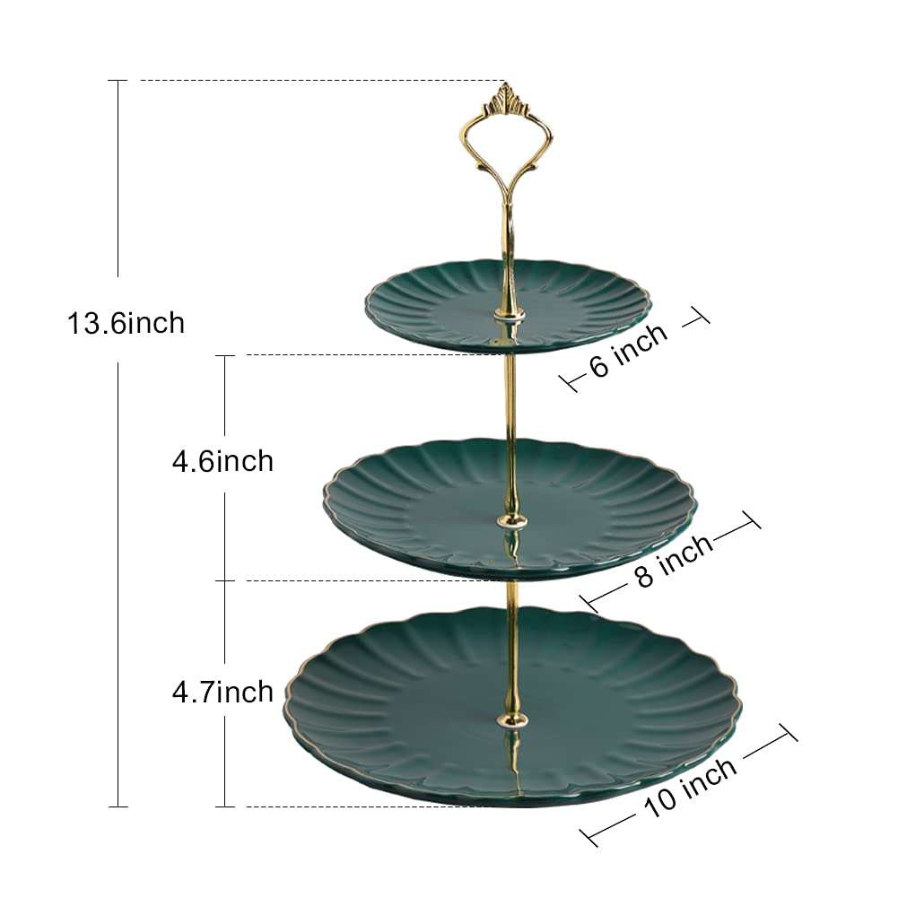 Sweejar 3 Tier Ceramic Cake Stand Wedding, Dessert Cupcake Stand For Tea Party Serving Platter (Jade)