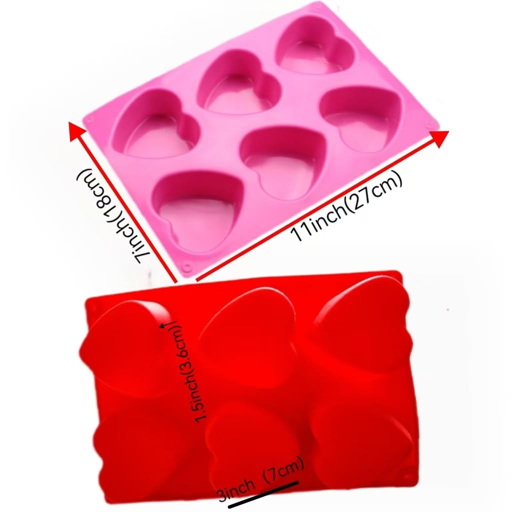 Heart Shaped Silicone Mold (Pink And Red) Set Of 2 For Chocolate Cake Jelly Pudding Handmade Soap Gifts For Anniversary Valentin