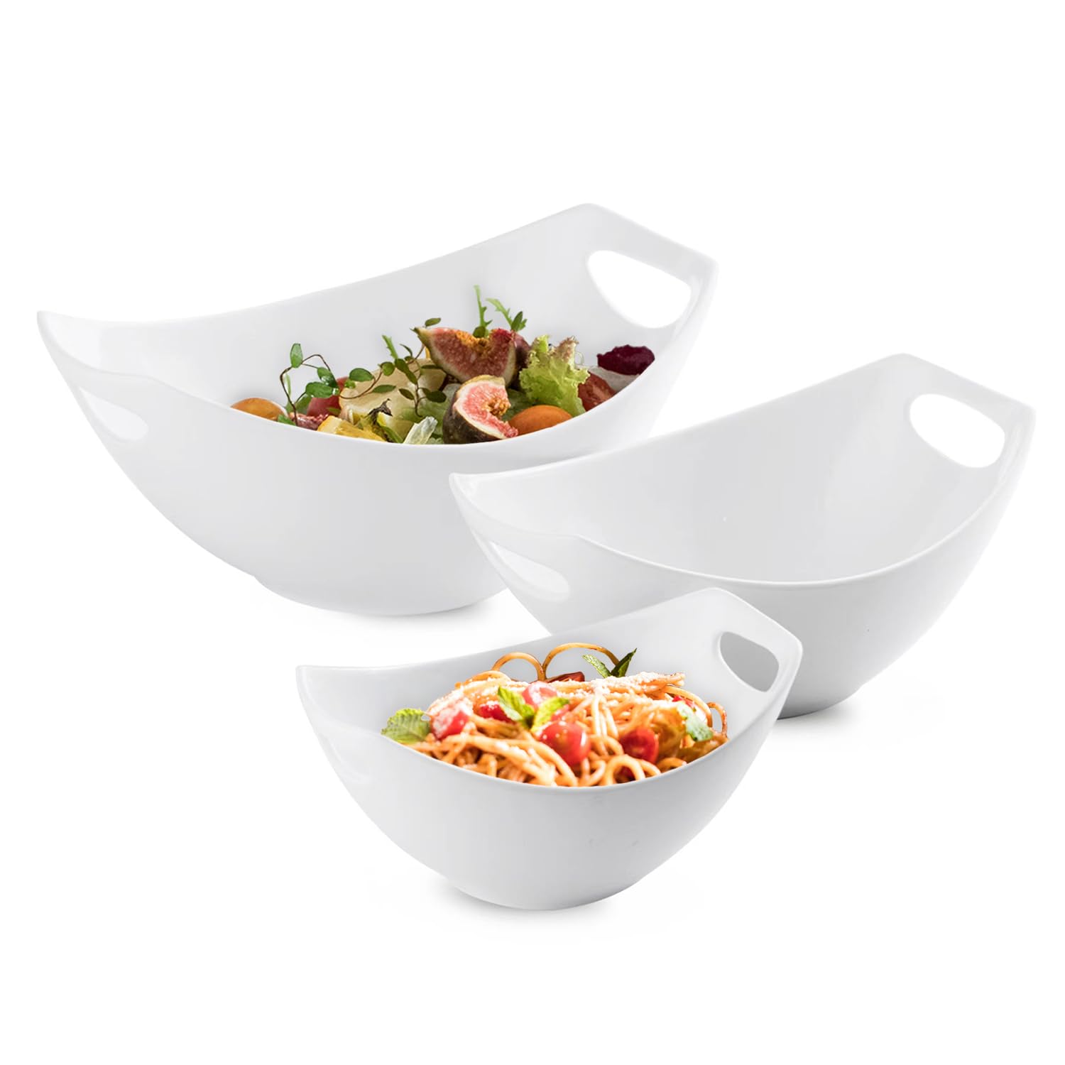 Lauchuh Serving Bowls With Handles, Porcelain Serving Dishes White Nesting Bowls Mixing Bowl Set Salad Bowls For Entertaining, P