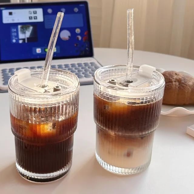 EDENSOUL Glass Water Tumbler with Straw and Lid