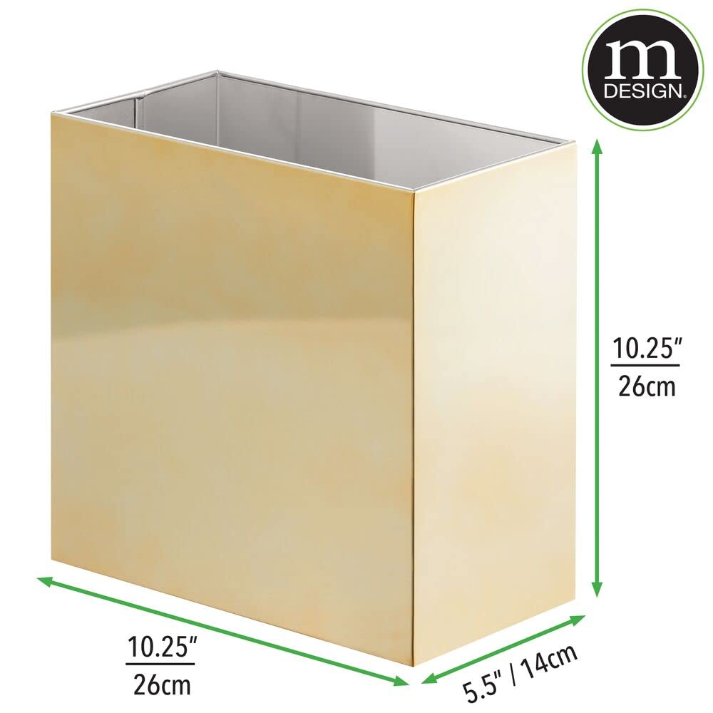Mdesign Small Steel Rectangular 2.4 Gallon/9.1 Liter Trash Can, Waste Basket For Bathroom, Bedroom, Home Office - Holds Garbage,