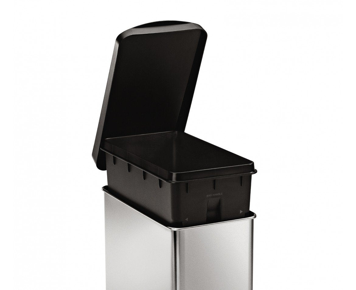 Simplehuman 10 Liter / 2.6 Gallon Bathroom Slim Profile Trash Can, Brushed Stainless Steel With Plastic Lid