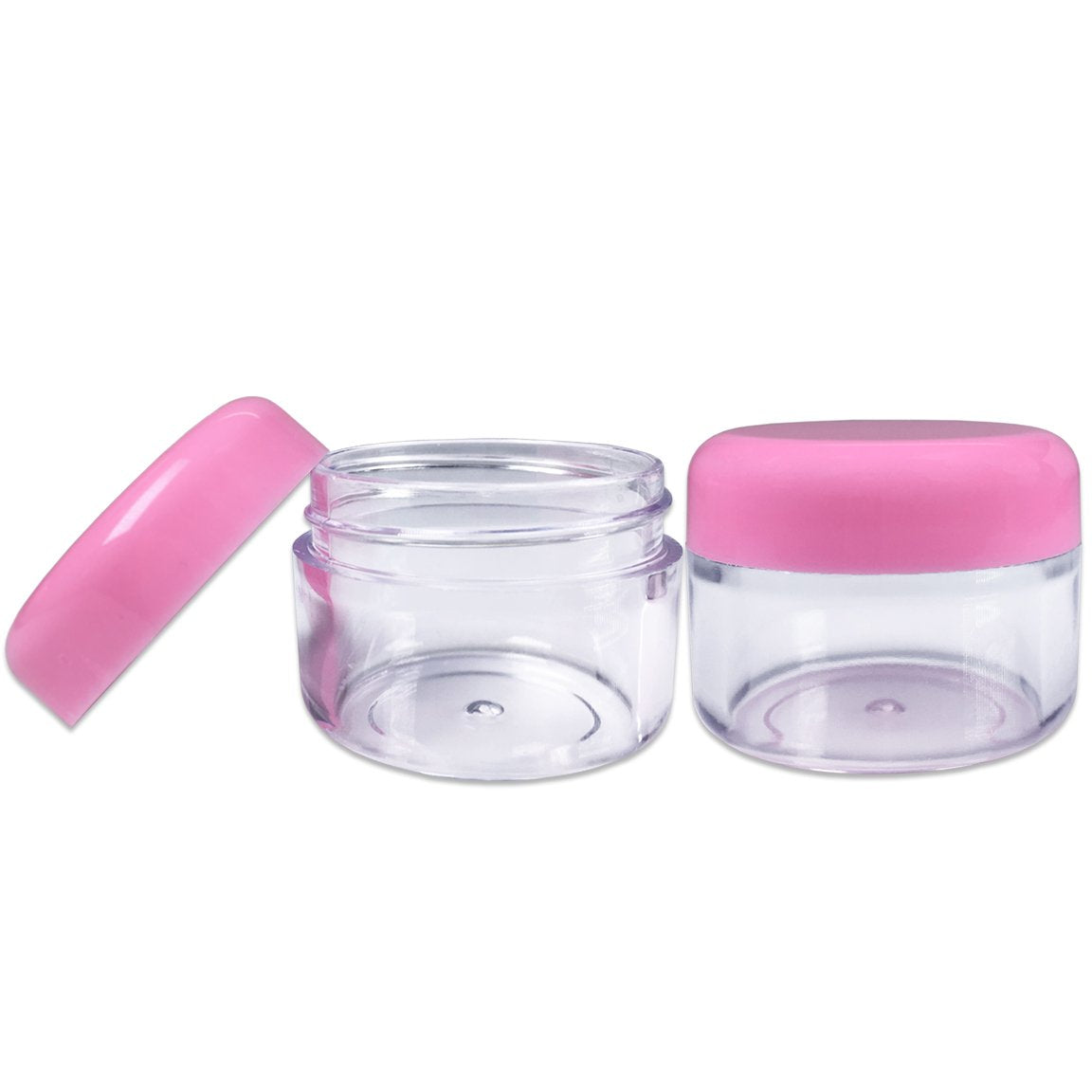 Beauticom 12 Pieces, 30 Gram 30 Ml (1 Ounce) Round Clear Refillable Empty Plastic Jars With Pink Screw Cap Lids For Storing Loos