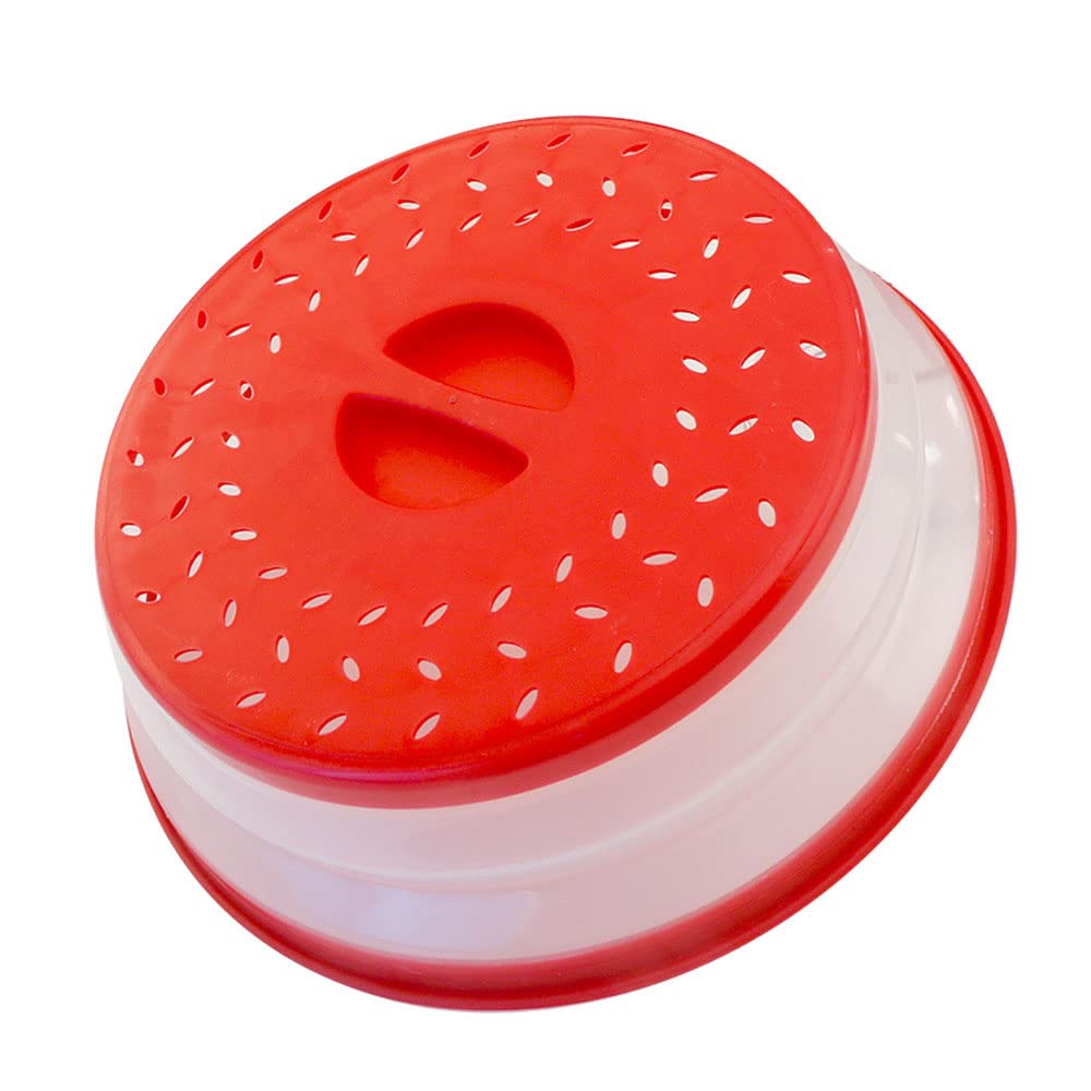 Collapsible Microwave Splatter Cover, Microwave Plate Cover With Steam Vent,BPA-Free Silicone & Plastic (red, 8.5IN)