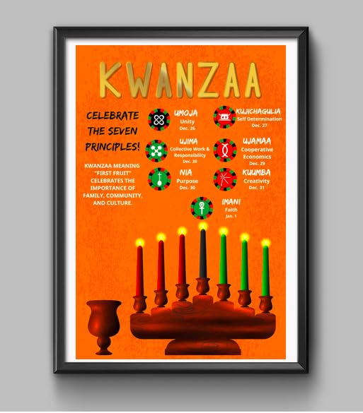 ShopHaven Kwanzaa Poster - 12"x18" Kinara Wall Art, Red & Green, Quality Print Decor