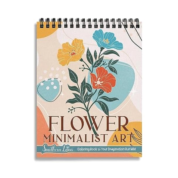 Southern Lotus Flower Minimalist Art Coloring Book Spiral Hardcover Floral Patterns Abstract Lines Vintage Aesthetic Relaxing La