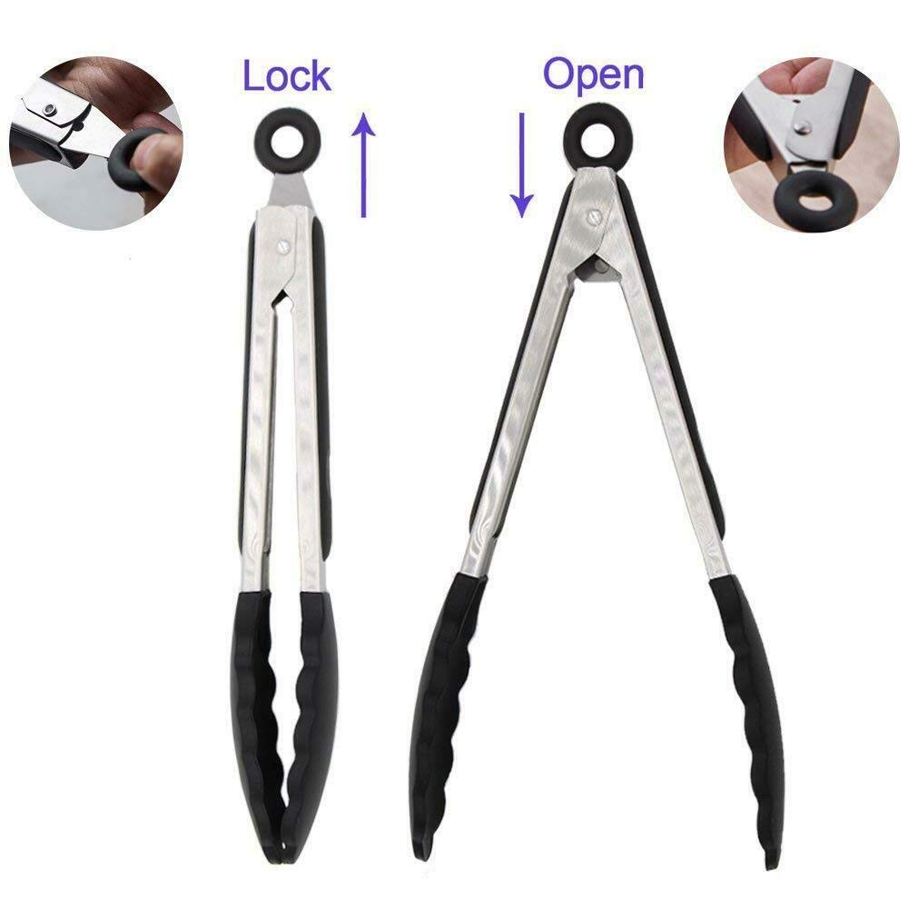 Tongs For Cooking 2 Pack Of Kitchen Tong For Cooking 9'' And 12'' Non-Stick Silicone Tips High Heat Resistant-Non-Slip Handles B