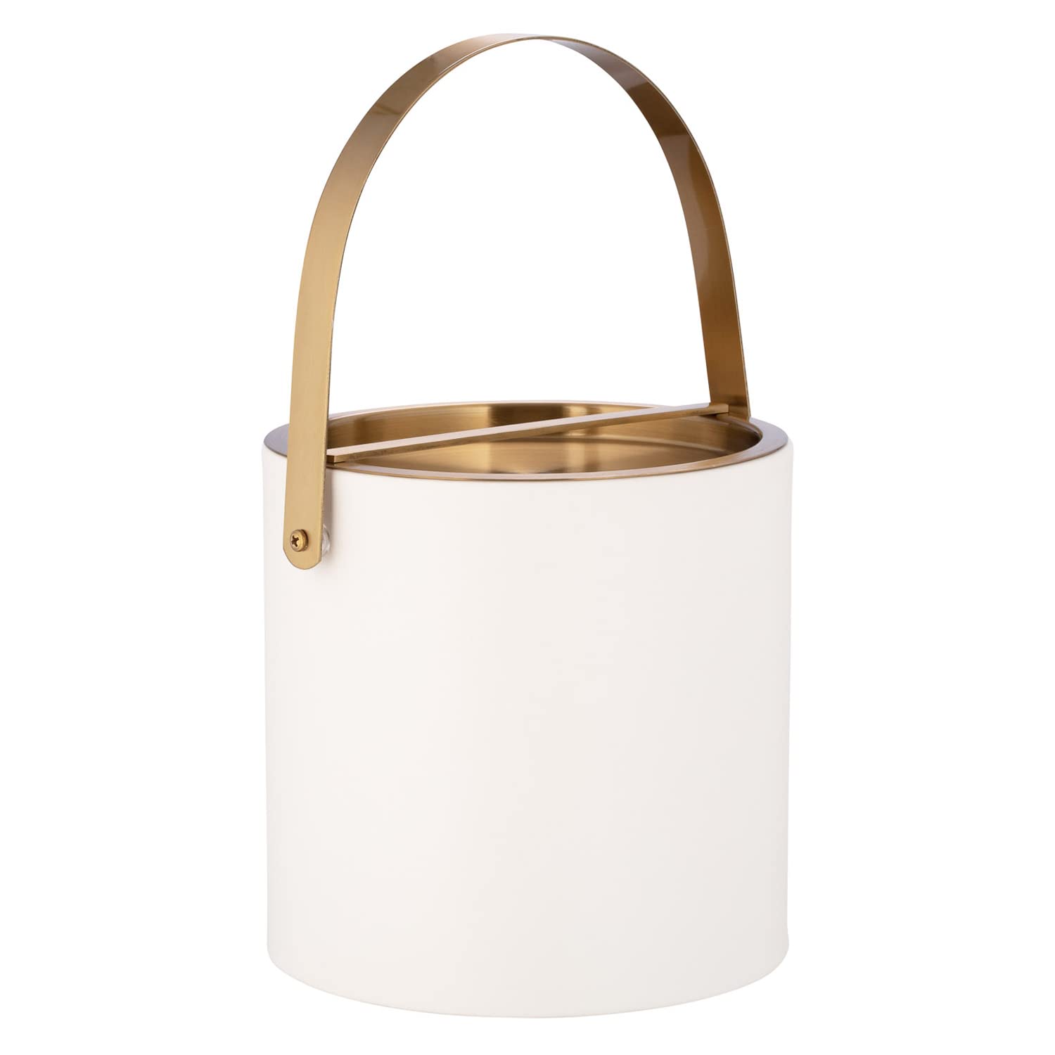 Kraftware 3Qt Brushed Gold Arch Handle & Bridge Cover: White Santa Barbara 3 Quart Ice Bucket, Small