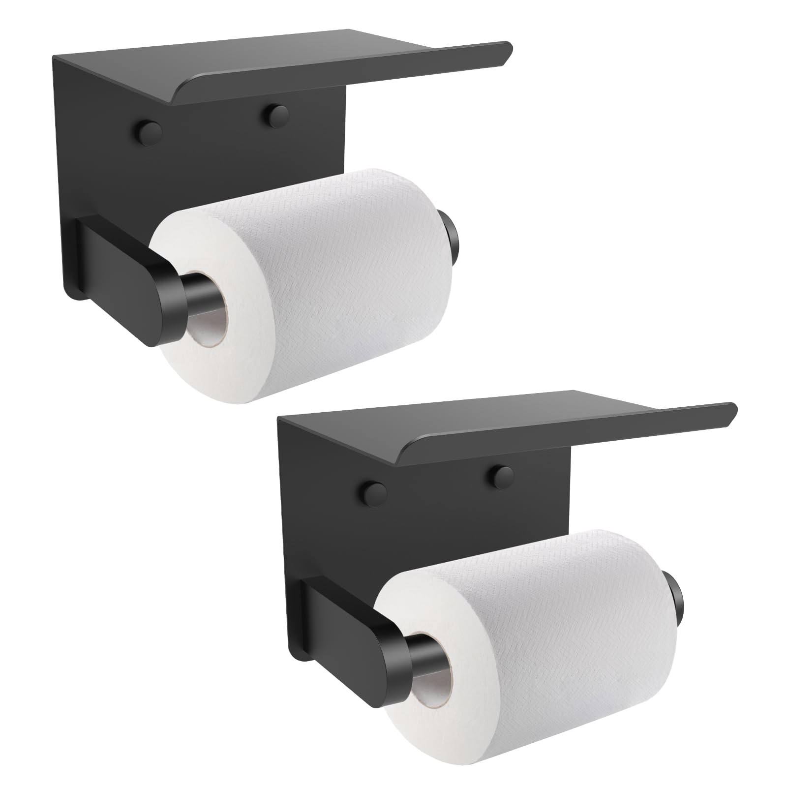 Setsail Toilet Paper Holder With Shelf Adhesive Or Screw-In Bathroom Toilet Paper Roll Holders Wall Mount Matte Black Tissue Hol