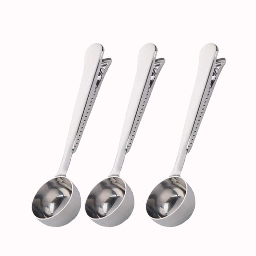 Coffee Scoop With Clip,2 In 1 Stainless Steel 1 Tbsp Ground Measuring Spoon With Bag Clip For Coffee Tea(3, Silver)