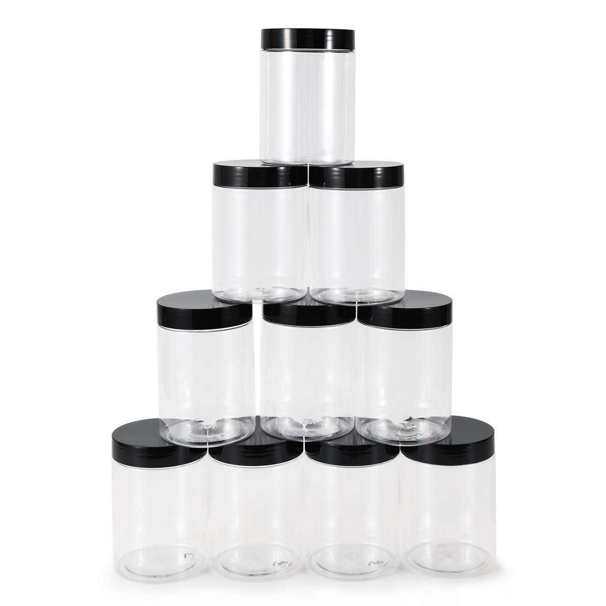 Testyu 10 Pcs Plastic Jars With Lids, 10 Oz Wide Mouth Jars With Airtight Lids, Clear Empty Slime Containers With Lids, Multipur