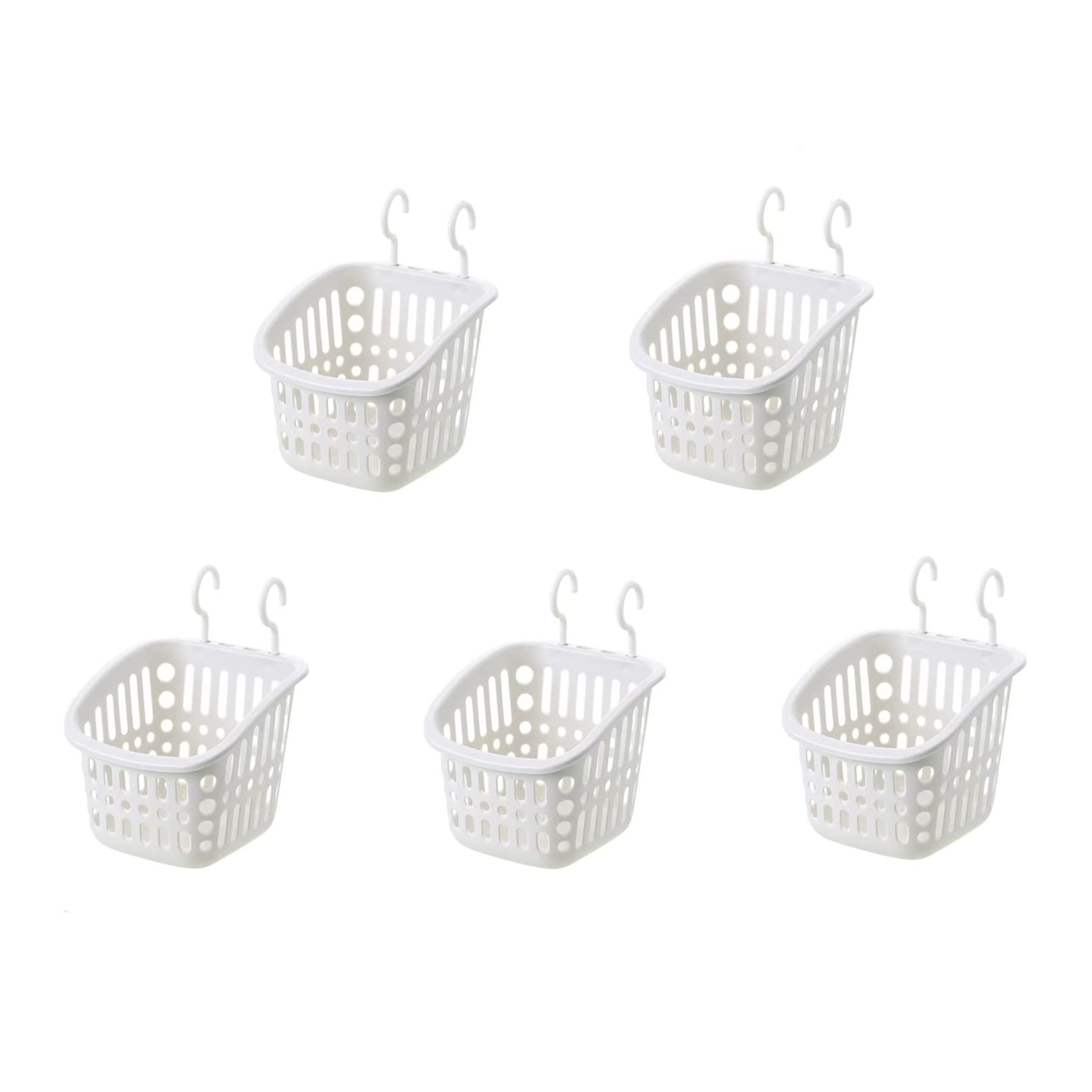 Doitxue 5PCS Plastic Hanging Baskets for Shower, Hanging Basket Organizer with Hooks, Square 6.3Inches Small Hanging Storage Bas