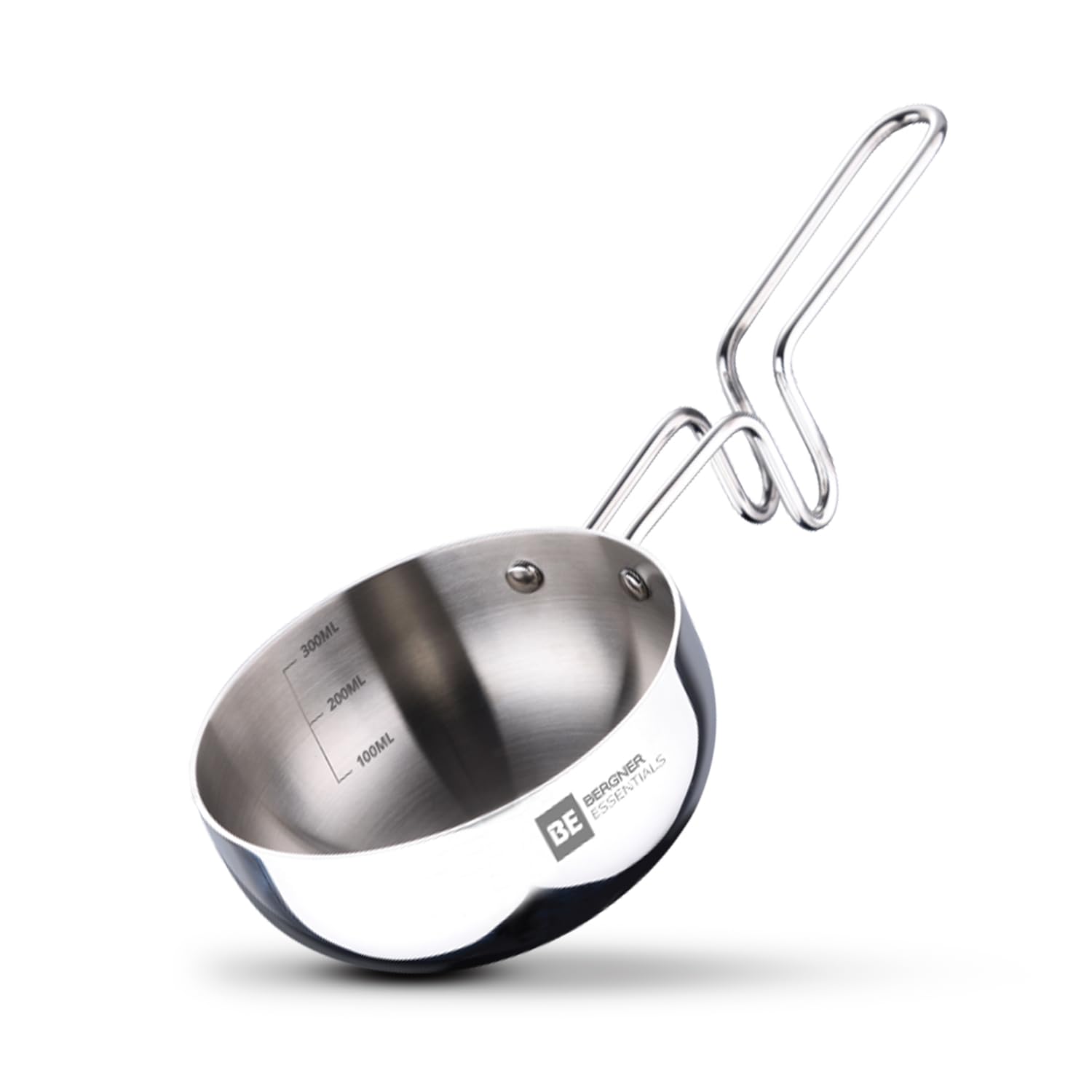 Bergner Be Essentials Tri-Ply Stainless Steel 10Cm (300Ml) Tadka Pan, For Spice Tempering/Seasoning, Long Wire Handle, Smooth Fi