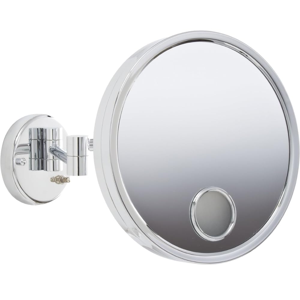 Jerdon Chrome Finish Euro Style Makeup Mirror - 9-Inch Diameter Makeup Mirror With Chrome Wall Mount - 3X Magnification - Jd7C