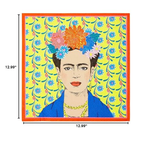 Yellow Frida Kahlo Print Paper Napkins  Disposable Serviettes  Tableware For Indoor or Outdoor Dining  Mexican Fiesta Decorations  For Boho Birthday Party  Cinco De Mayo  BBQ  Decoupage Pack of 20