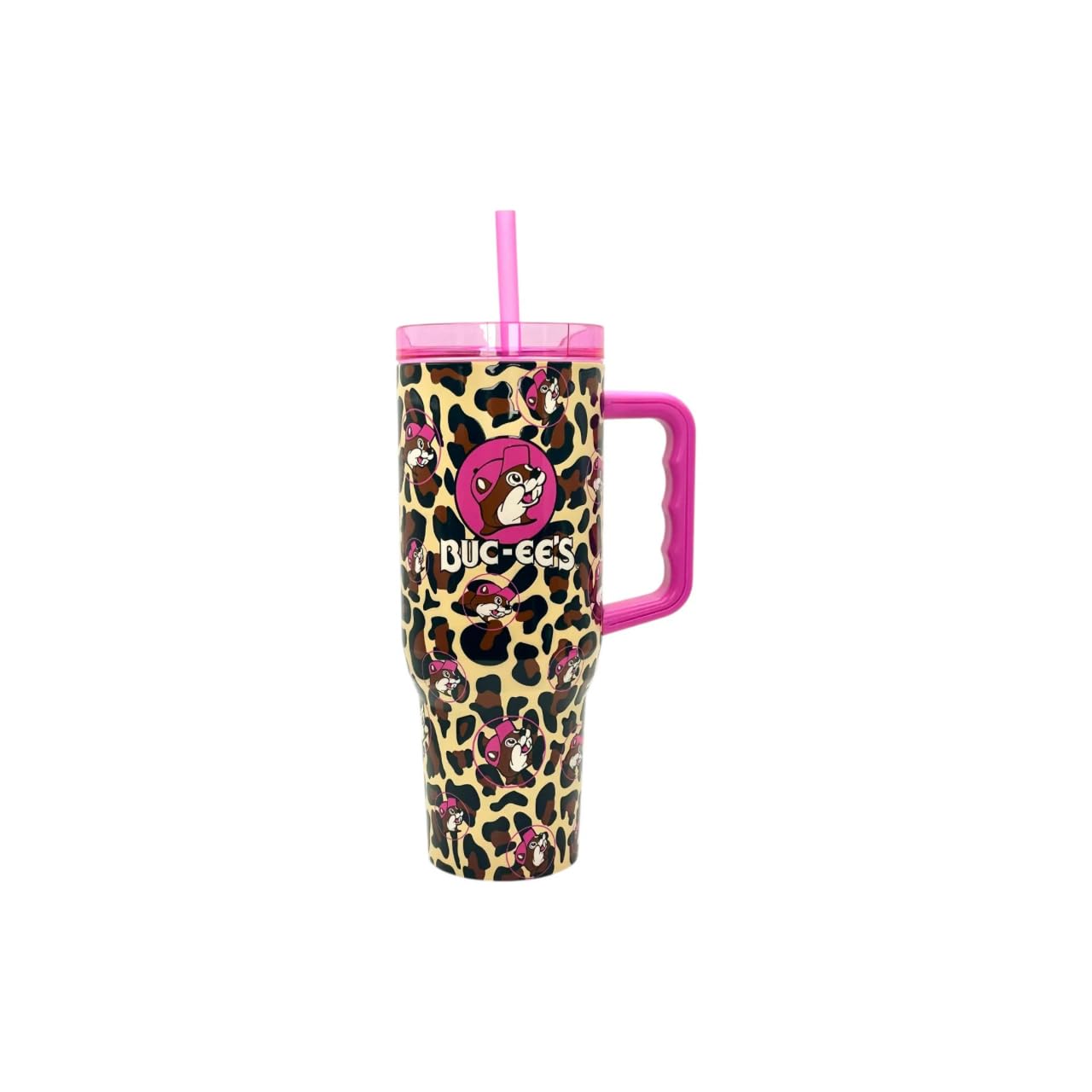 Buc-ees Pink Leopard Print Insulated Tumbler with Handle and Straw, 40 oz 2026