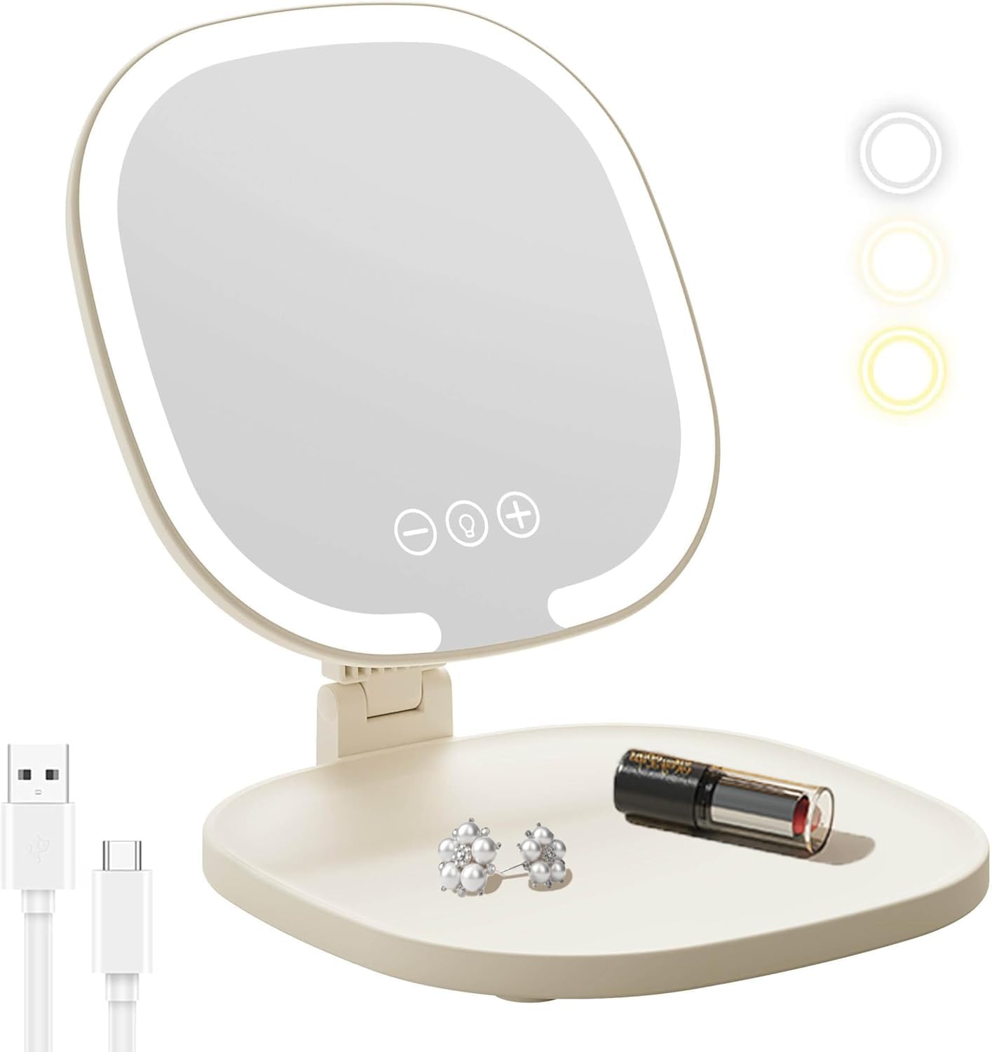 Lumicll Rechargeable LED Travel Makeup Mirror, 3-Color Lighting, Dimmable Touch Screen, Multi Angle Adjustable, Foldable and Por