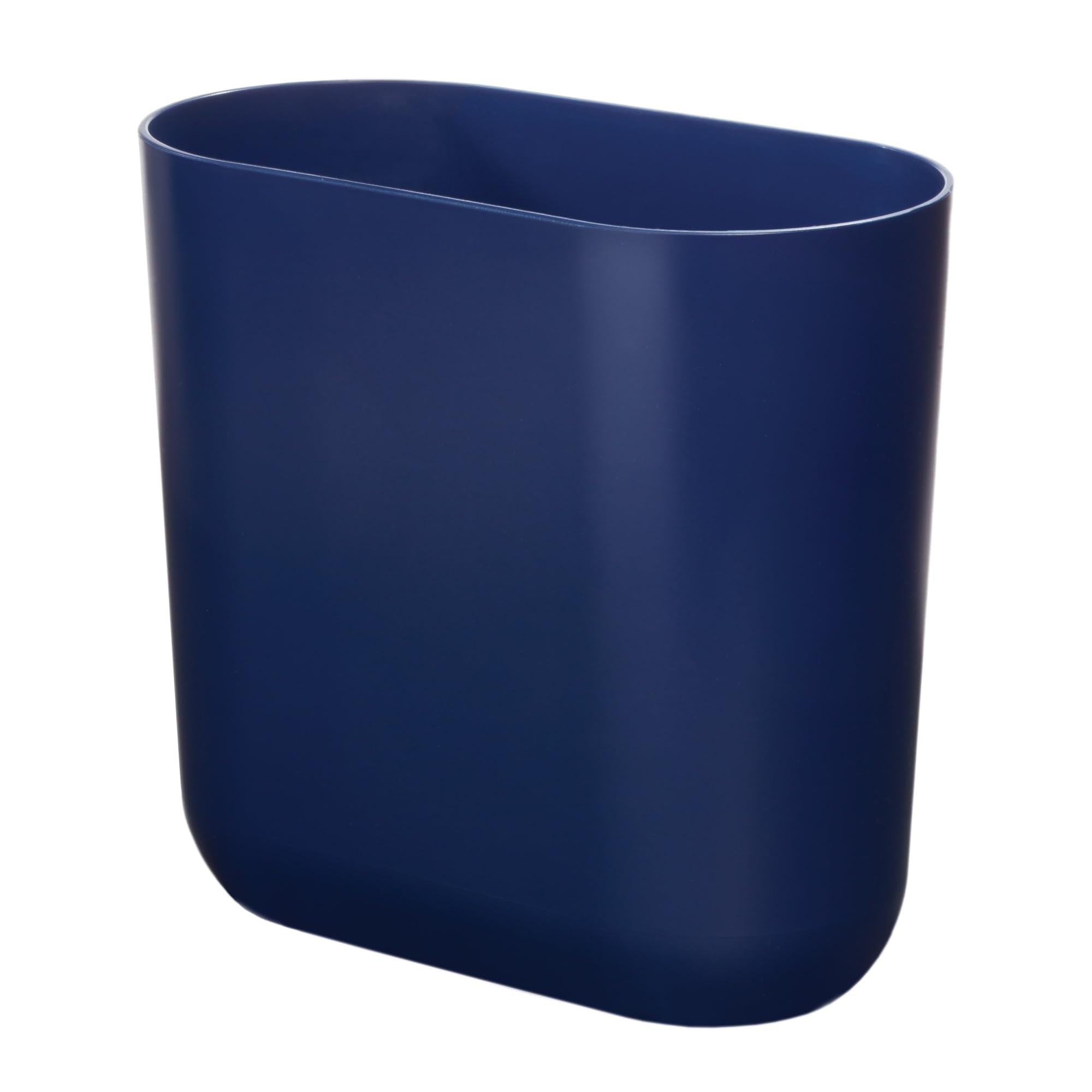 iDesign Small Slim Plastic Bathroom Trash Can, Garbage Can for Bedroom, Office, Desk, Dorm, Navy Blue