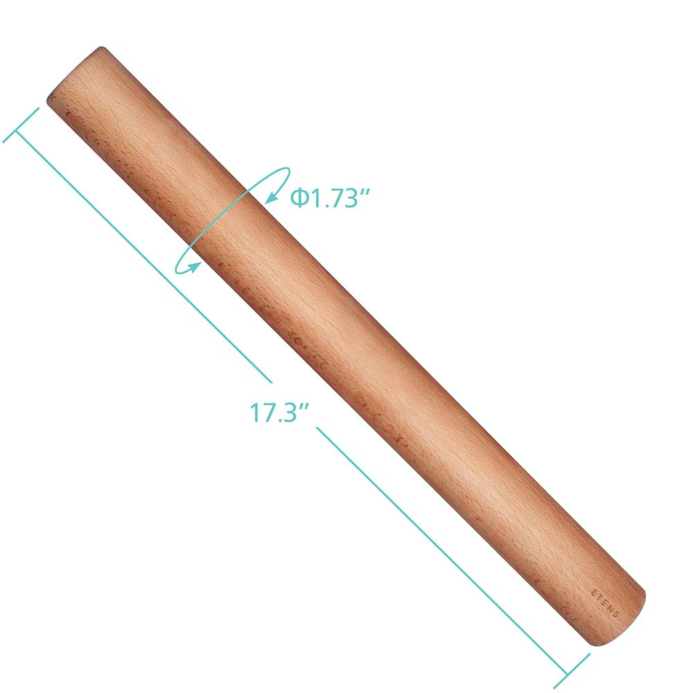 Etens Rolling Pin 17.3Inch, Professional Dowel Wood Rolling Pins For Baking Pasta Pizza Pie And Cookie, Wooden Dough Roller Pin