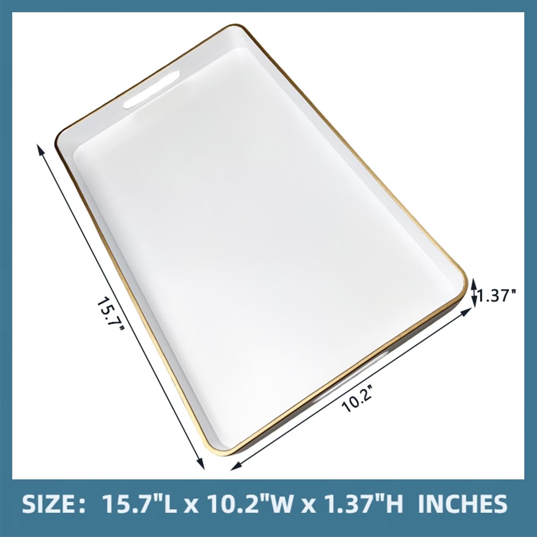 Uoekcs White Decorative Tray, Rectangular Serving Trays With Handles, Plastic Tray For Ottoman, Coffee Table Tray For Living Roo