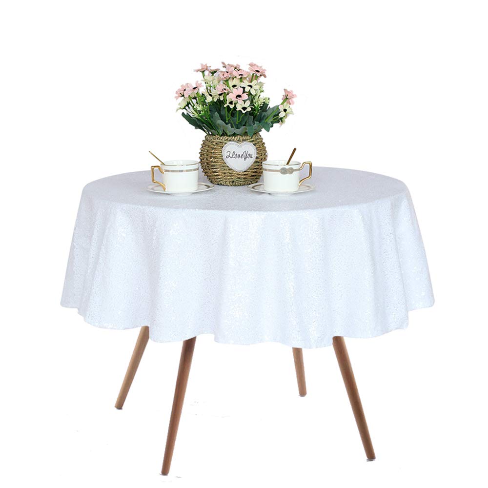 Jyflzq White Sequin Tablecloth 50Round Sparkly Table Cloths Table Cover Overlay For Christmas Wedding Birthday Party Baby Bridal