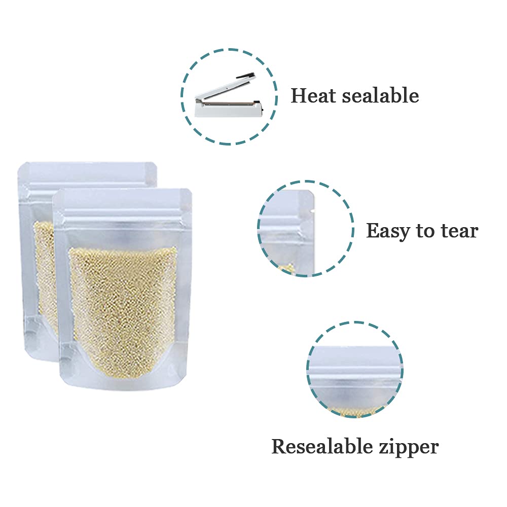 Pabck 100 Pack 3.5X5.1 Inch Resealable Stand Up Bags Matte Clear Zipper Lock Heat Seal Pouch With Tear Notch For Zip Food Storag