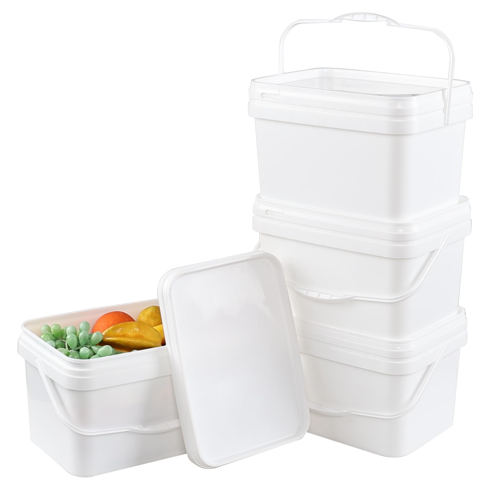 Saedy 3 Gallon Food Grade Bucket with Sealed Lid Set of 4, BPA-Free, Plastic Rectangular Storage Buckets with Handles