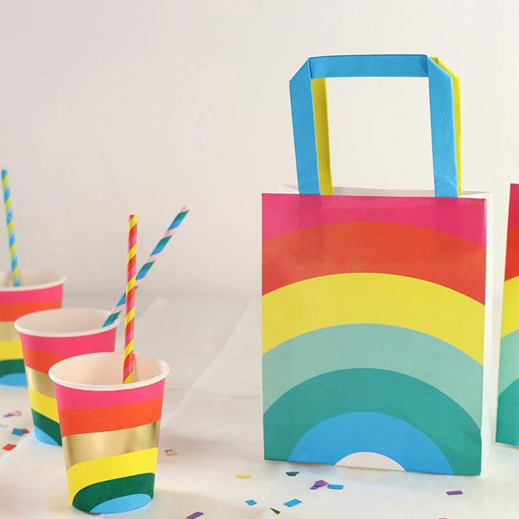 Talking Tables Rainbow Paper Birthday Strong Treat Bags with Handles Fill with Party Favours and Cake | Pack of 8, One