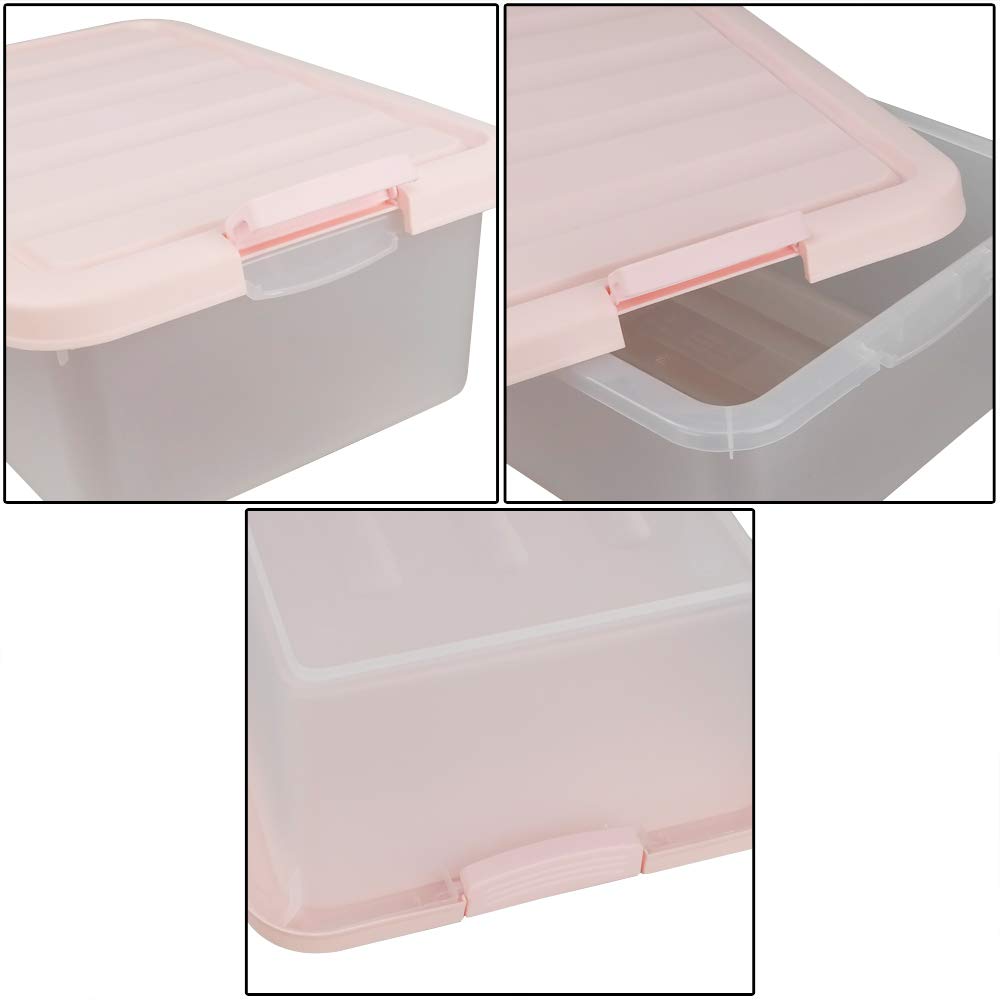 Wekioger Versatile Storage Organizer Plastic Bins With Lids, Pink, 14 Quart, Set Of 2