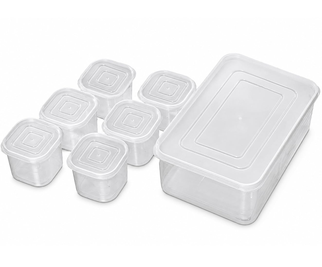 Theona 7Piece Food Storage Container Set | 1 Large 3000 Ml Container + 6 Small 300 Ml Containers | Plastic Storage Boxes With L